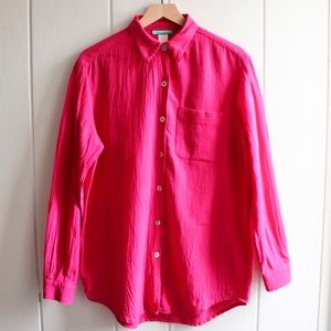 1980s Vintage Liz Claiborne Pink Cotton Gauze Oversized Button Down Shirt